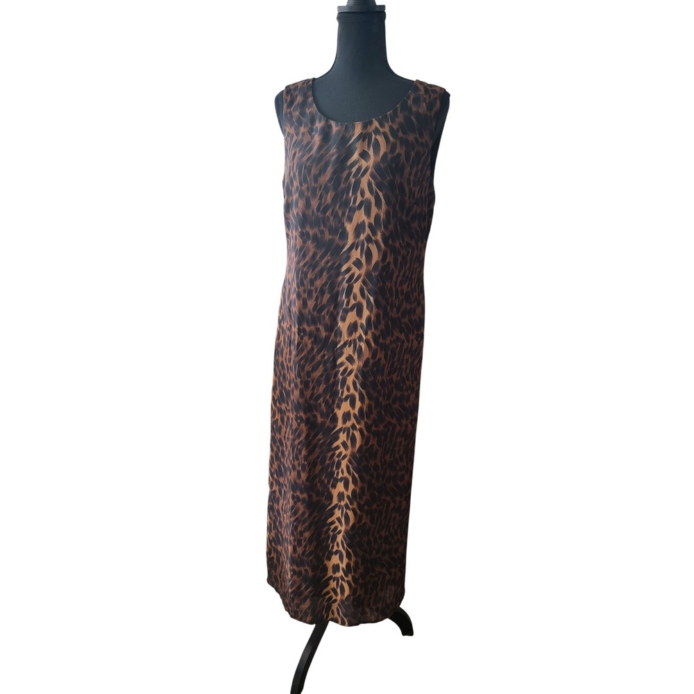 Sag Harbor Dress Women 10 Leopard Print Sleeveless Maxi Sheath Dress Brown Black
